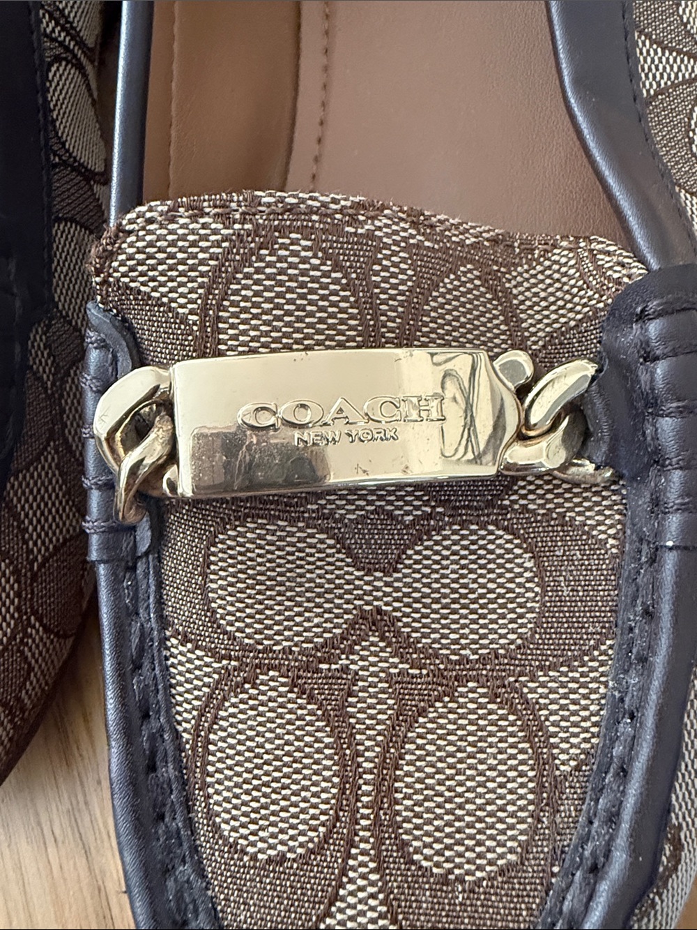 Coach Brown Signature Canvas Loafers with Gold-Tone Hardware - Picture 5 of 7